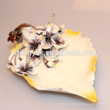 Fashion metal leaf shape and flower trinket box flower dishplay plate for home decoration